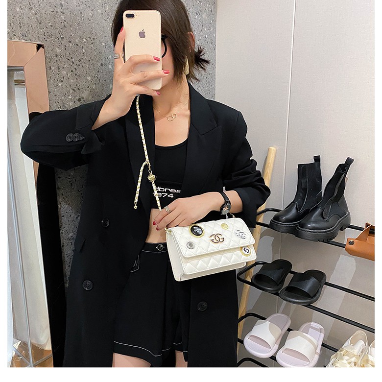 Túi xách CN thêu lưới dây chuyền kim cương huy hiệu cách điệu Ulzzang siêu xinh ❤️