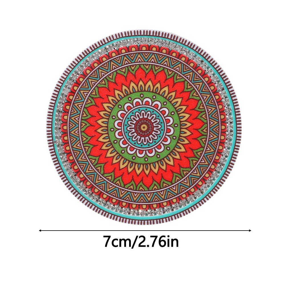 Miếng lót ly bằng cao su chống trượt họa tiết mandala đính đá trang trí nội thất ô tô