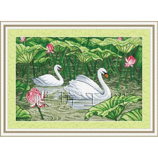 Tranh Thêu Chữ Thập (thêu toàn bộ) Hồ Thiên Nga A710 (KHÁCH TỰ THÊU) KT:64X46CM
