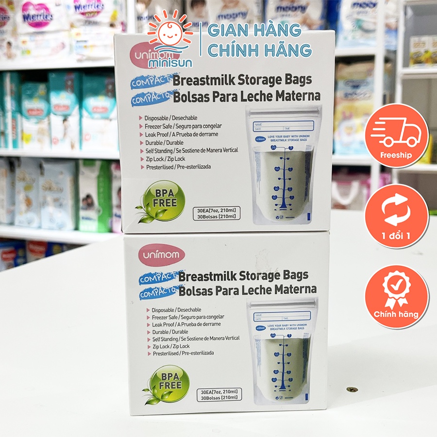 Túi trữ sữa UNIMOM Hàn Quốc chính hãng 210ml hộp 60 cái