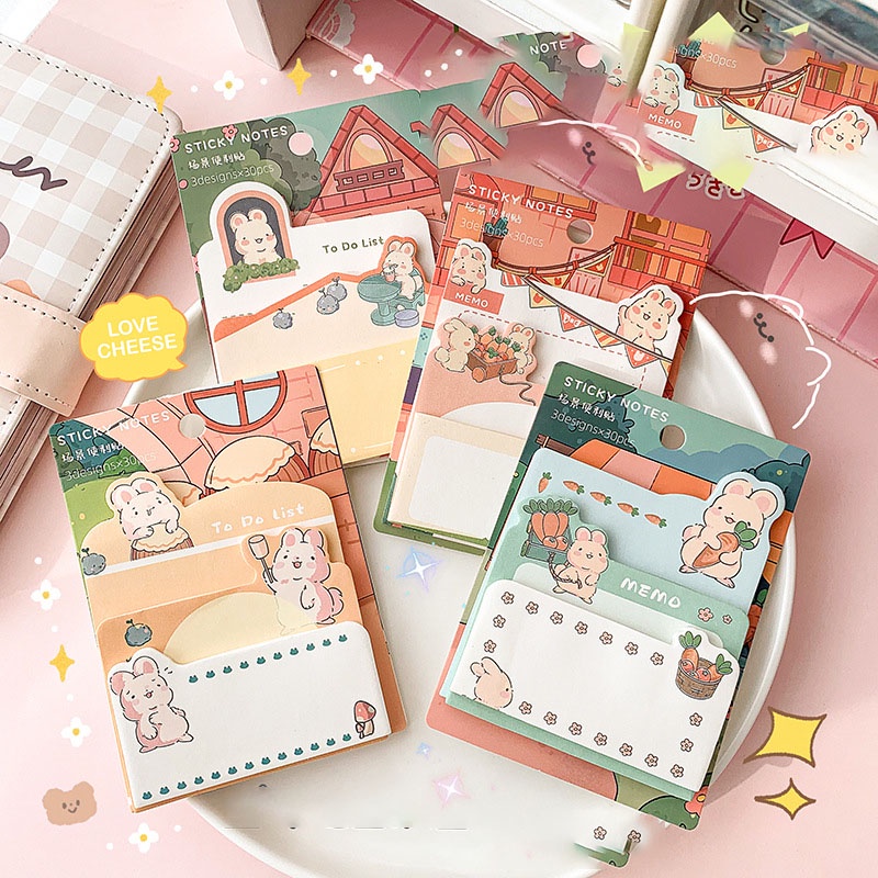 Set 90 Tờ Giấy Ghi Chú Họa Tiết Hoạt Hình Dễ Thương Cho Học Sinh