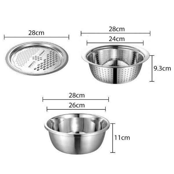 Bộ rổ Inox Kèm Nạo Rau Củ Inox 3 Chi Tiết Siêu Tiện Dụng