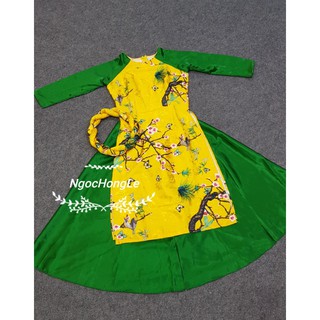 Áo dài cách tân nữ gấm in màu xanh