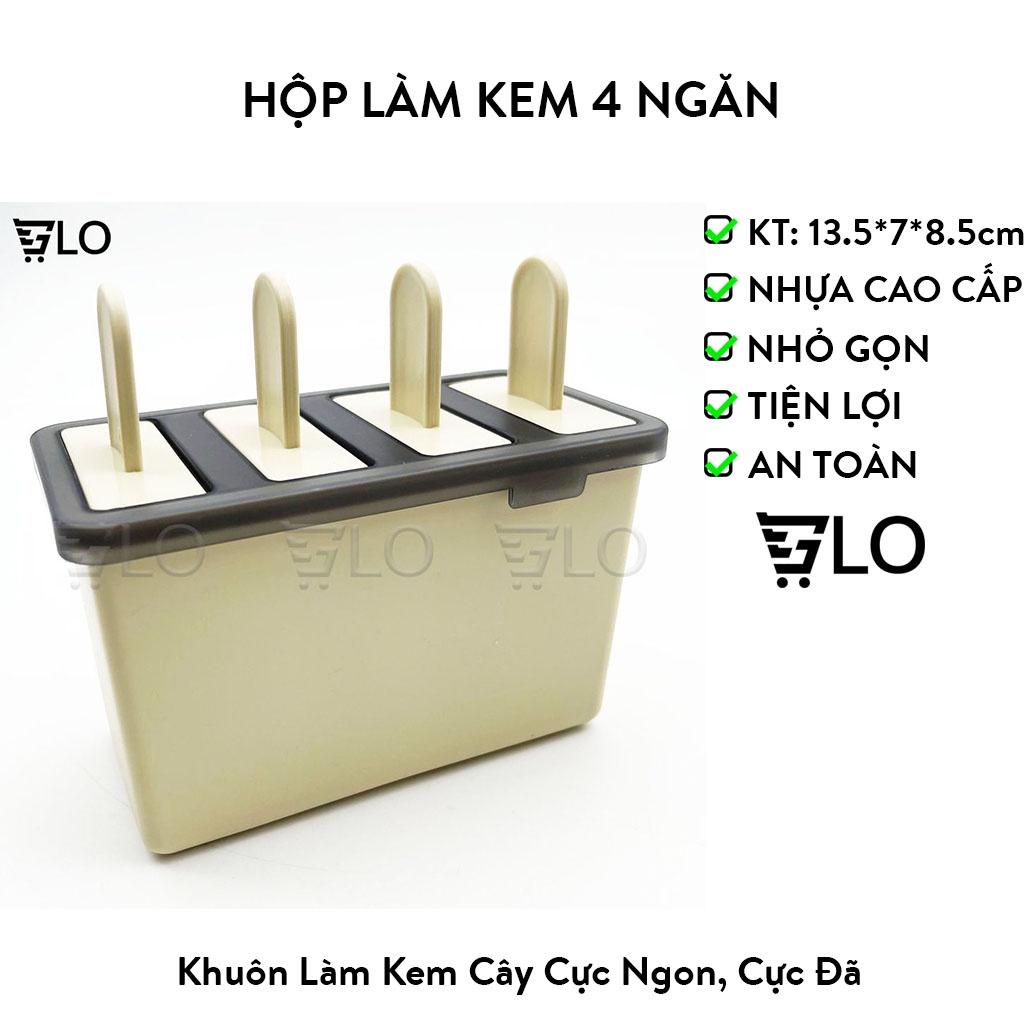 Hộp Làm Kem 4 Ngăn, Khuôn Làm Kem Siêu Tiện Lợi Chất Liệu Cao Cấp