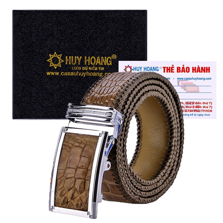 Thắt lưng nam da cá sấu đan viền bản lớn màu rêu XH4292