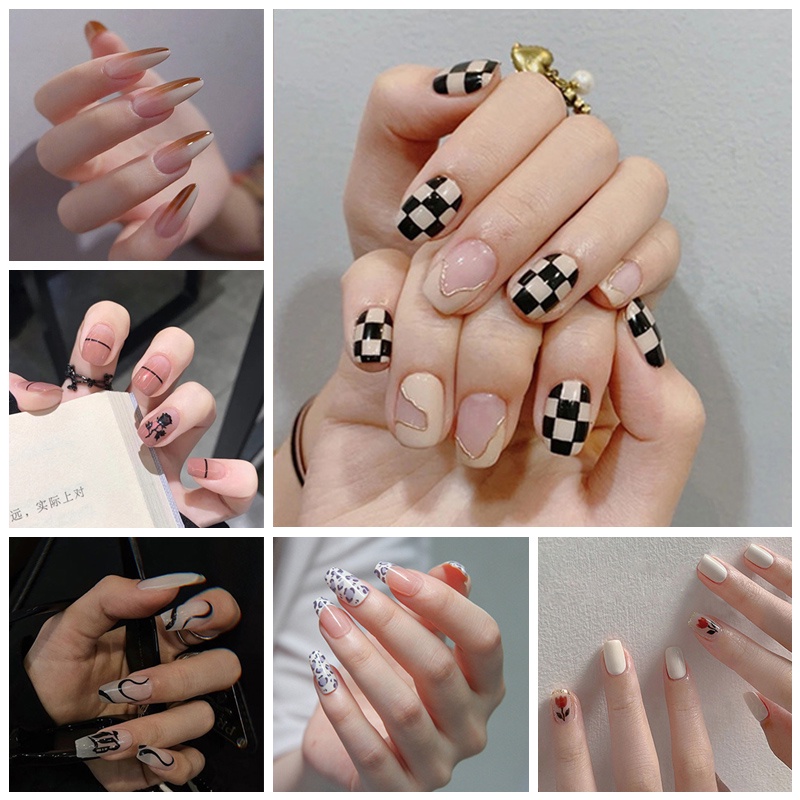 [Hàng mới về] Set 24 móng tay giả thiết kế hợp thời trang kèm keo dán R221-R240