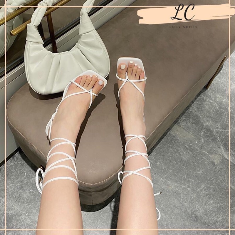 Dép cao gót xỏ ngón dây dài cuốn cổ chân gót nhọn 7p
