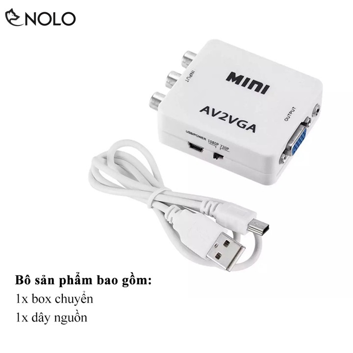 Bộ Chuyển Đổi Tín Hiệu AV RCA ra VGA Audio CVSB Model AV2VGA Hỗ Trợ Phân Giải FullHD 1080P Có Switch 720p và 1080p