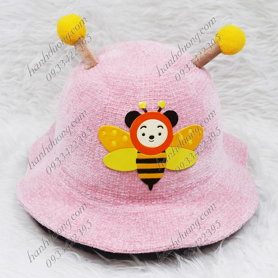 Nón tai bèo vành gợn sóng mũ tai bèo vành rộng hàng quảng châu dán hình con ong vàng dành cho trẻ em từ 2-4 tuổi