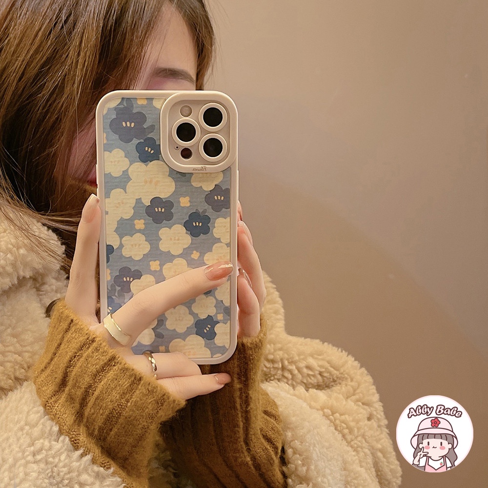 Ốp Điện Thoại TPU Mềm Chống Sốc Họa Tiết Tranh Sơn Dầu Hoa Xanh Dương Retro Cho IP 13 12 11 Pro Max XR 8 7 Plus