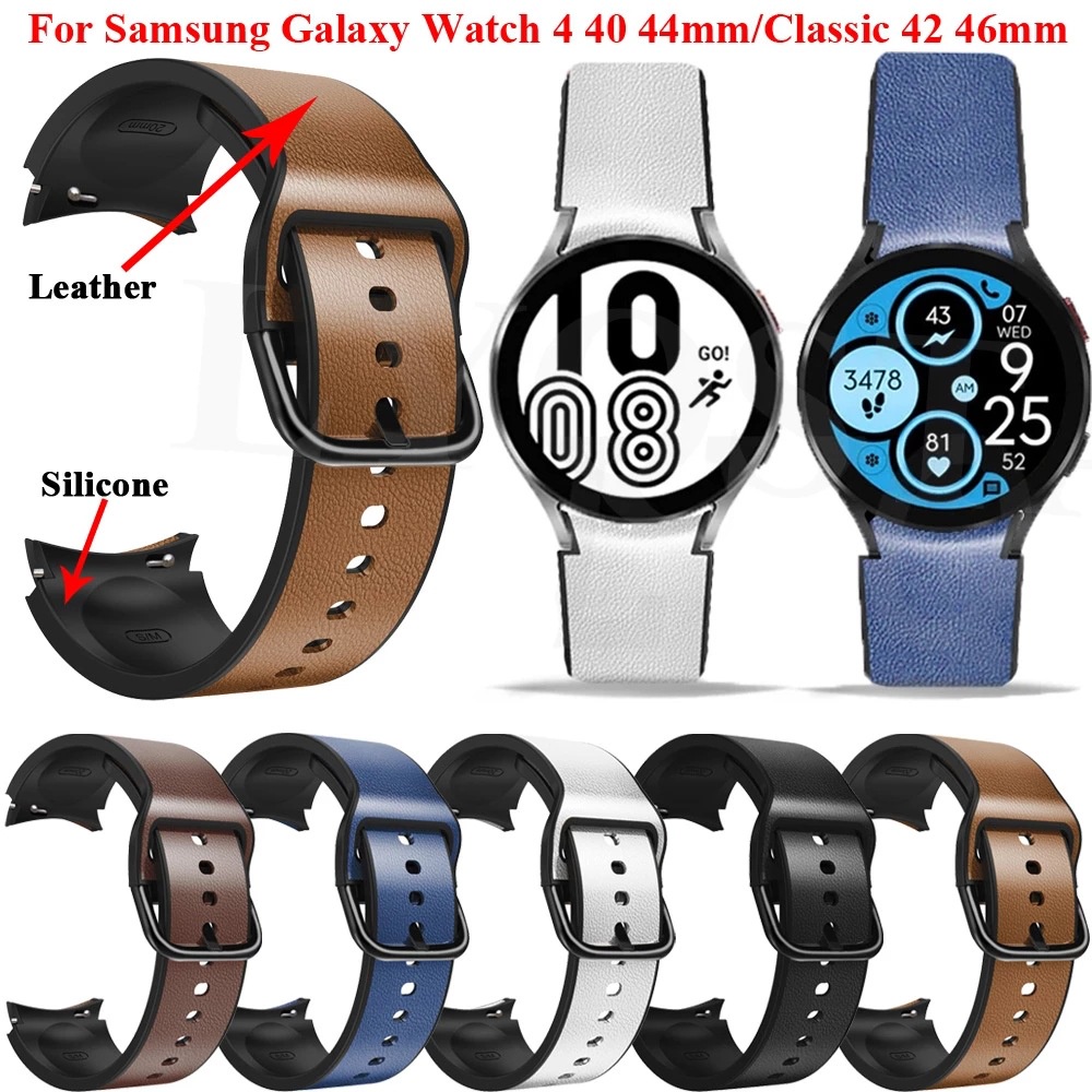 Dây Đeo Tay Bằng Silicone + Da 20mm Cho Đồng Hồ Thông Minh Samsung Galaxy Watch 4 Classic 42mm 46mm 44mm 40mm