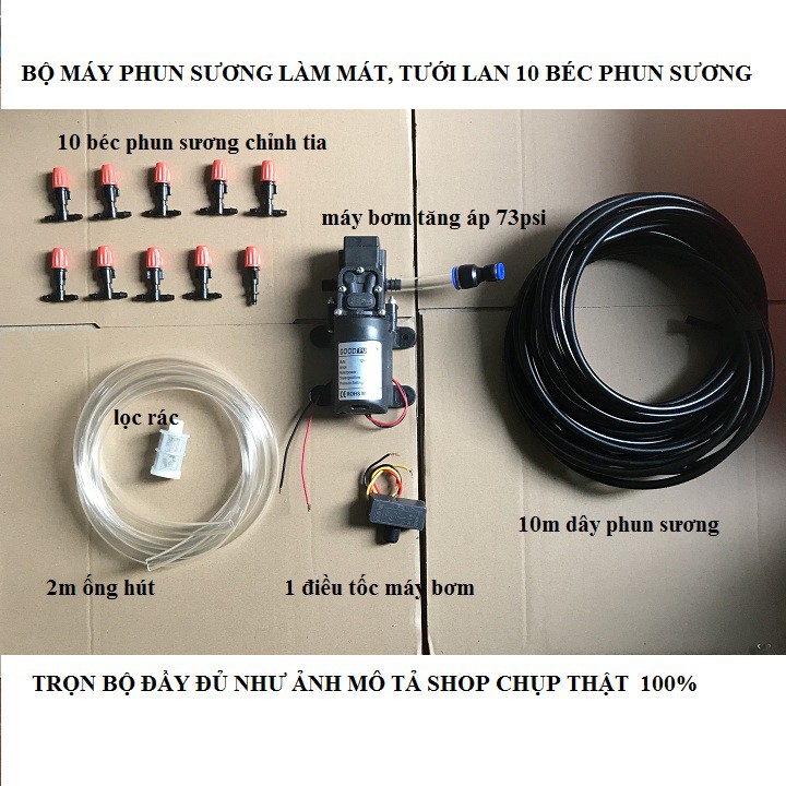 máy phun sương làm mát, tưới lan 10 béc -  kèm điều tốc máy bơm