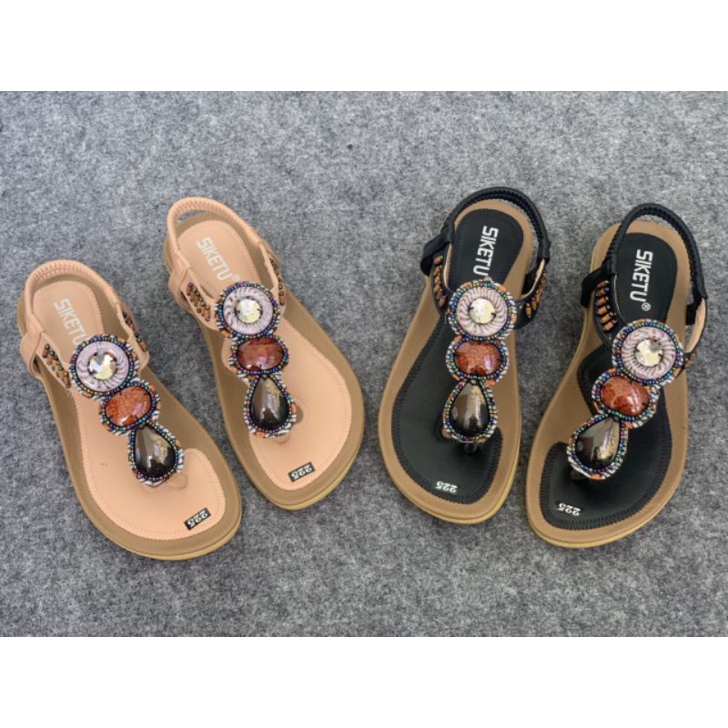 Sandal xỏ ngón MAILIAA 001 quai kẹp đính đá thổ cẩm