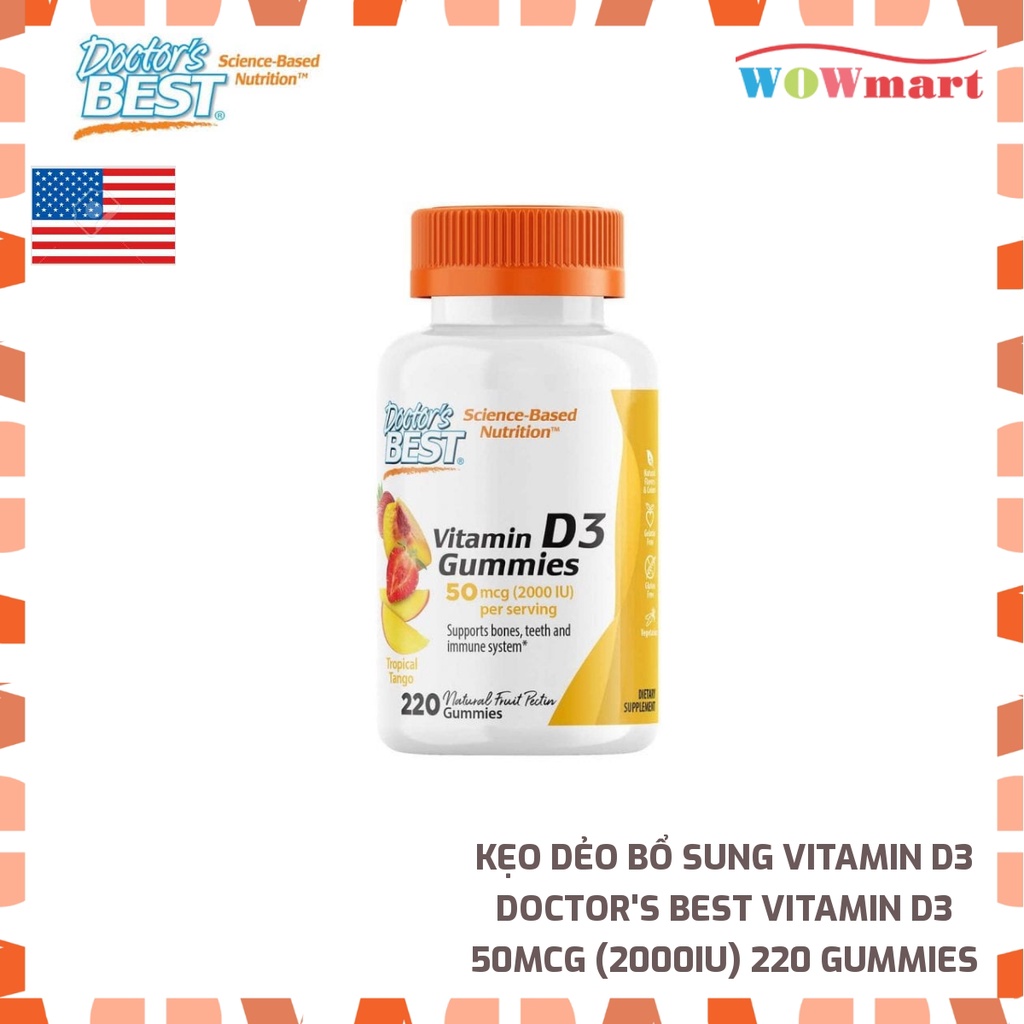 Kẹo dẻo bổ sung Vitamin D3 Doctor's Best Vitamin D3 50mcg (2000IU) 220 Gummies