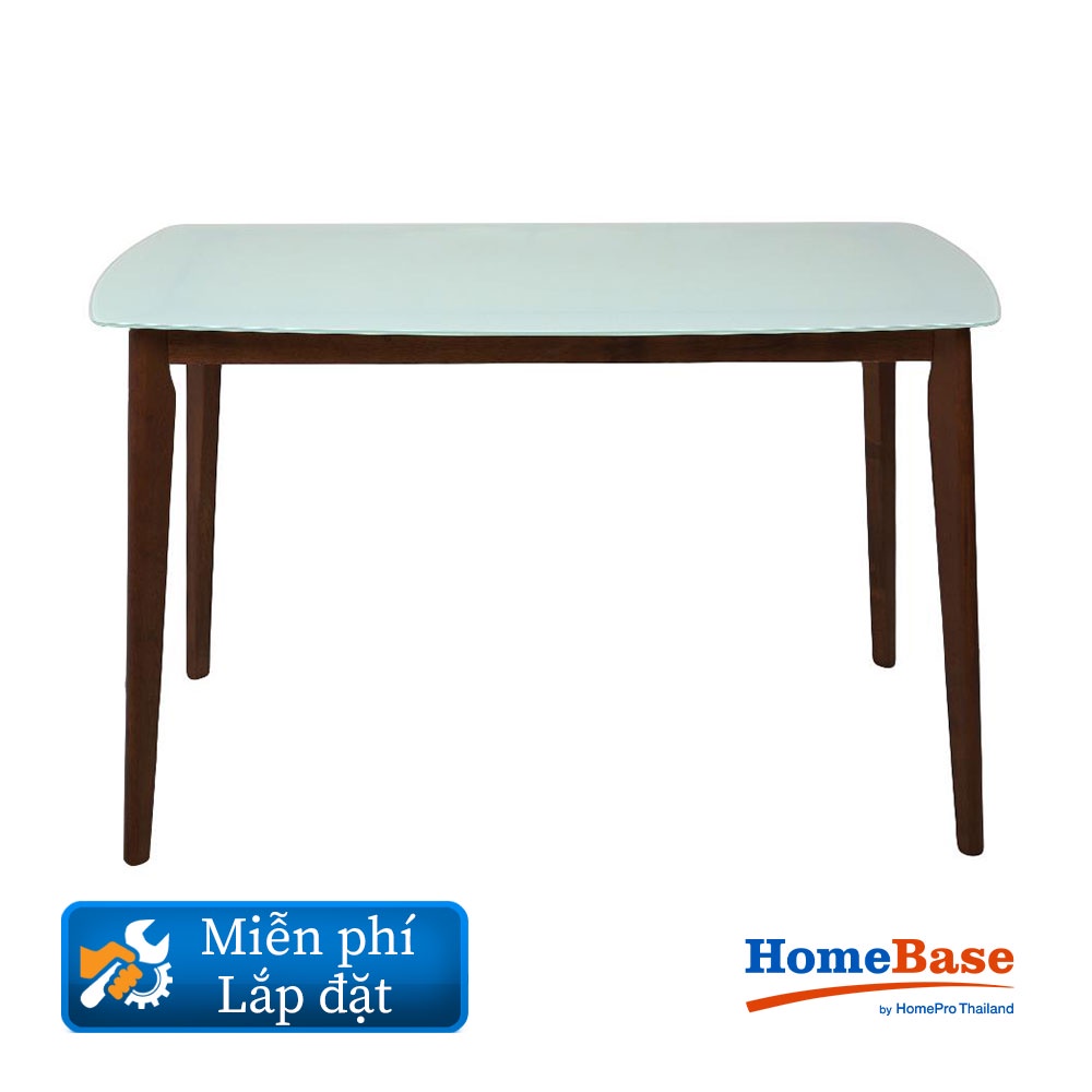 HomeBase FURDINI Bàn ăn bằng gỗ mặt bàn kính cường lực W120xH74,3xD75cm màu gỗ/trắng