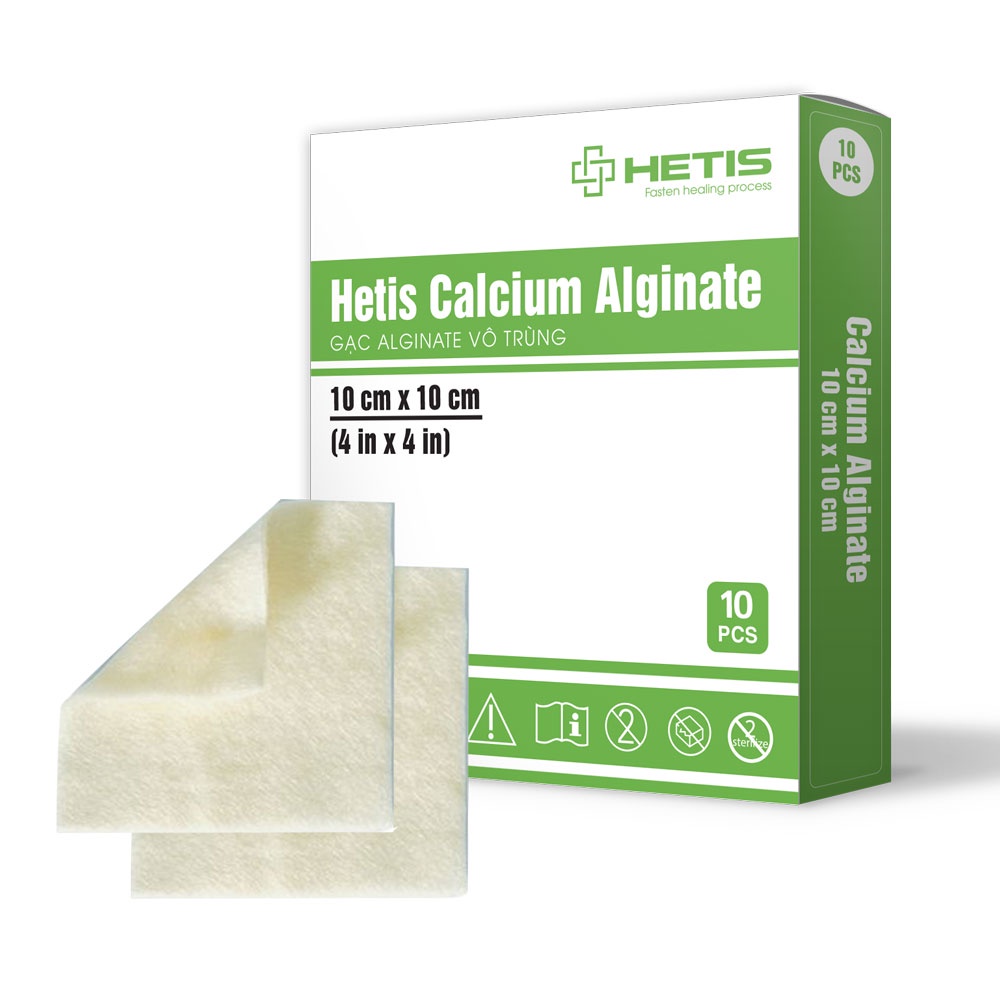 Gạc Vô Trùng HETIS CALCIUM ALGINATE Chiết Xuất Từ Rong Biển, Thấm Hút Dịch, Kháng Khuẩn Tốt