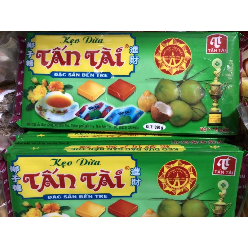 kẹo dừa Tấn Tài gói 390g 100 viên đặc sản bến tre