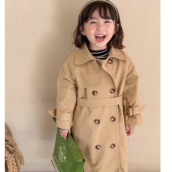 Áo khoác gió IQ ANGEL dáng dài phong cách phương Tây cho bé gái