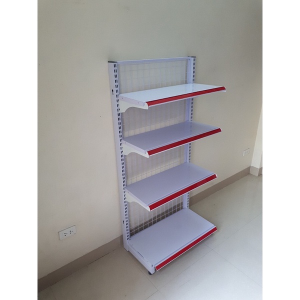 Kệ đơn siêu thị để áp tường bộ nối tiếp. Kích thước dài: 70cm. Rộng: 37cm. Cao: 150 cm gồm 4 tầng