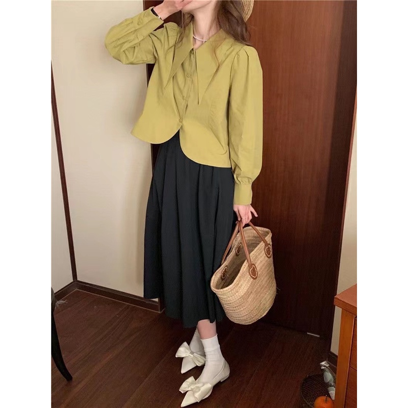 Áo Sơ Mi Nữ Tay Dài Dáng Rộng Cổ Bẻ Phong Cách retro Thời Trang