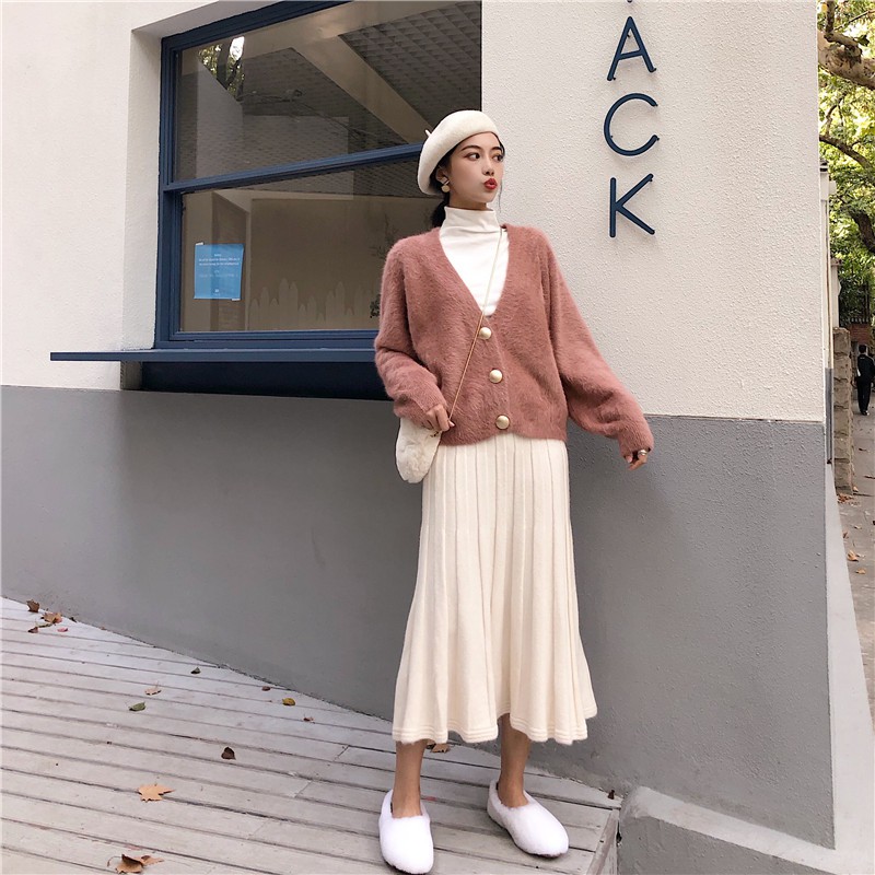 Áo khoác Cardigan dệt kim cổ chữ V form rộng phong cách Hàn Quốc | BigBuy360 - bigbuy360.vn