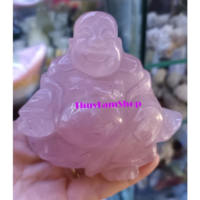 Tượng đá Phật Di Lặc màu hồng đặt bàn làm việc, phòn khách, phòng thờ, xe hơi