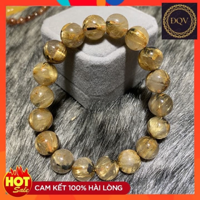 Chuỗi vòng đeo tay Thach Anh tóc vàng hoa thị dày tóc size 7-15li hợp với mệnh Kim và Thổ - ĐQV