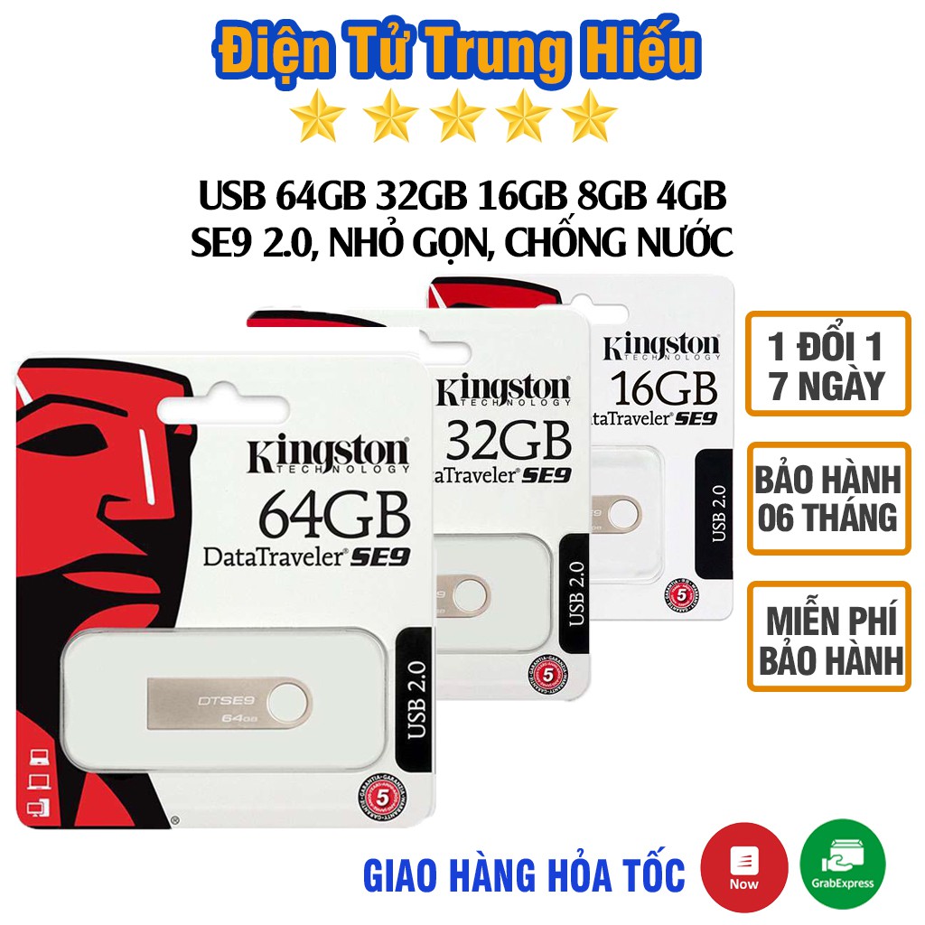 Usb Kingston SE9 64Gb/32Gb/16Gb/8Gb/4Gb/128Gb Chống Nước, Kim Loại, Bảo Hành 5 Năm