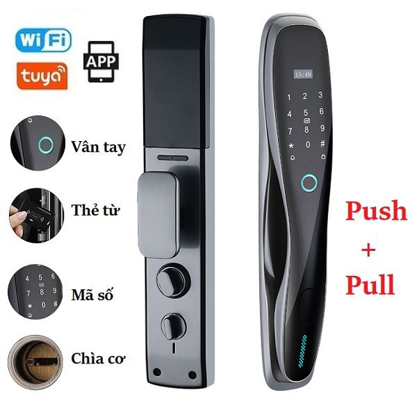 Khoá cửa vân tay cao cấp Push Pull dùng App Tuya - KGG-DF01