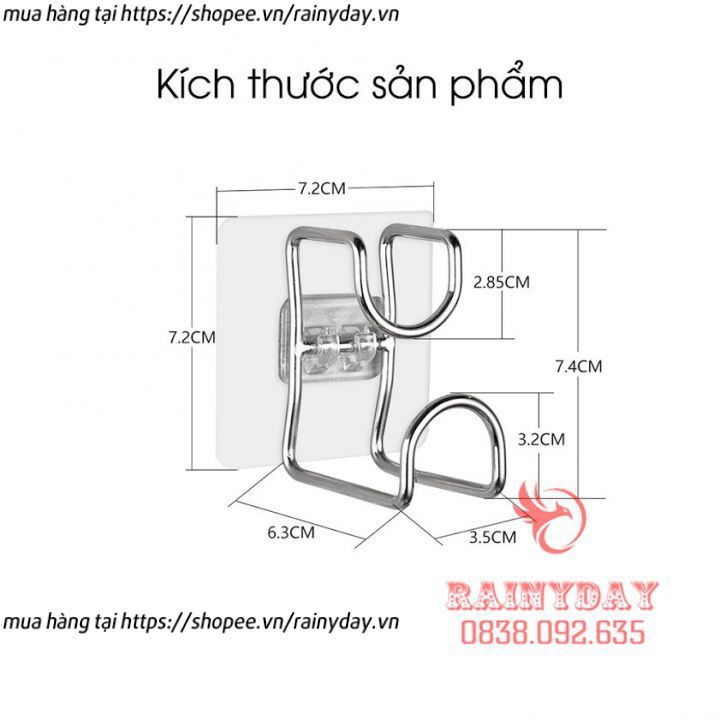 Giá móc inox treo thau chậu khăn đồ dùng nhà tắm nhà bếp dán gắn tường đa năng siêu dính chắc