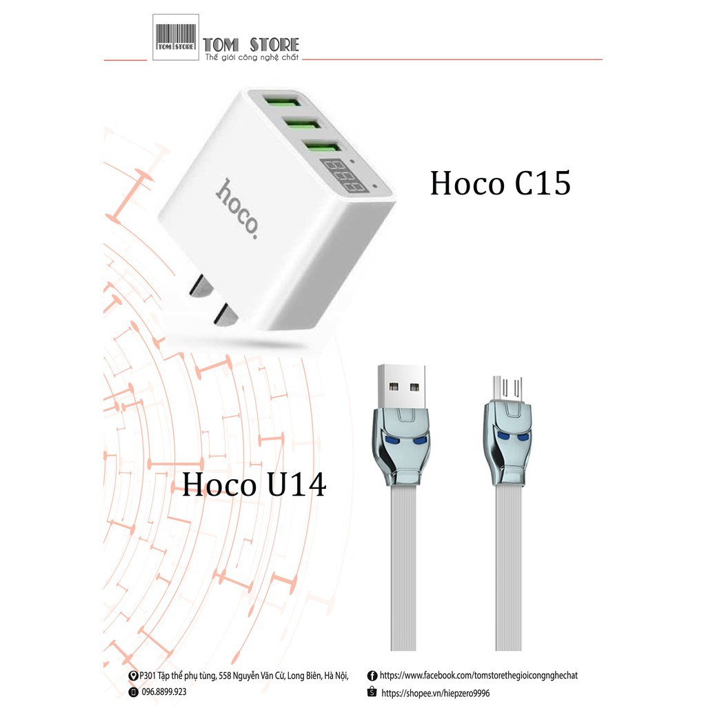 [HÀ NỘI][Combo Freeship] Bộ Sạc Cáp Hoco Dành Cho IPhone, Samsung,..Hoco C15 Và Hoco U14 -BH 6 Tháng