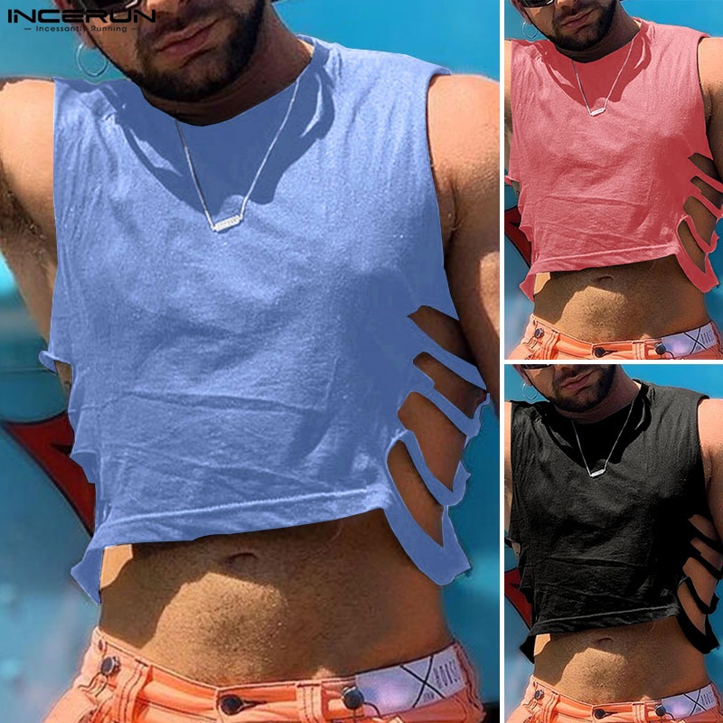 INCERUN Áo Tank Top Cổ Tròn Thiết Kế Hợp Thời Trang Cho Nam Có 3 Màu Lựa Chọn