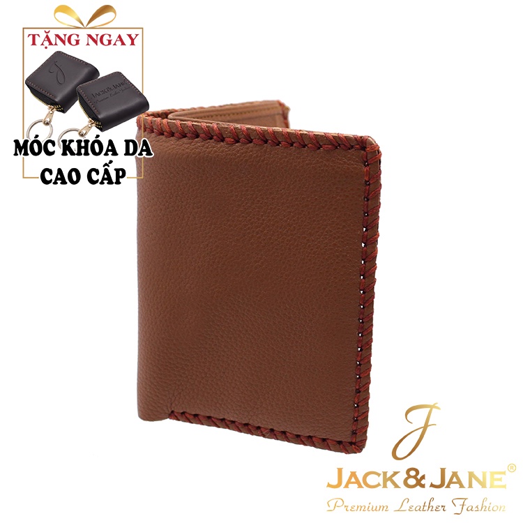 VÍ NAM DA BÒ CAO CẤP JACK&JANE KIỂU ĐỨNG VIỀN DÂY ĐAN MÀU NÂU J111T11-N