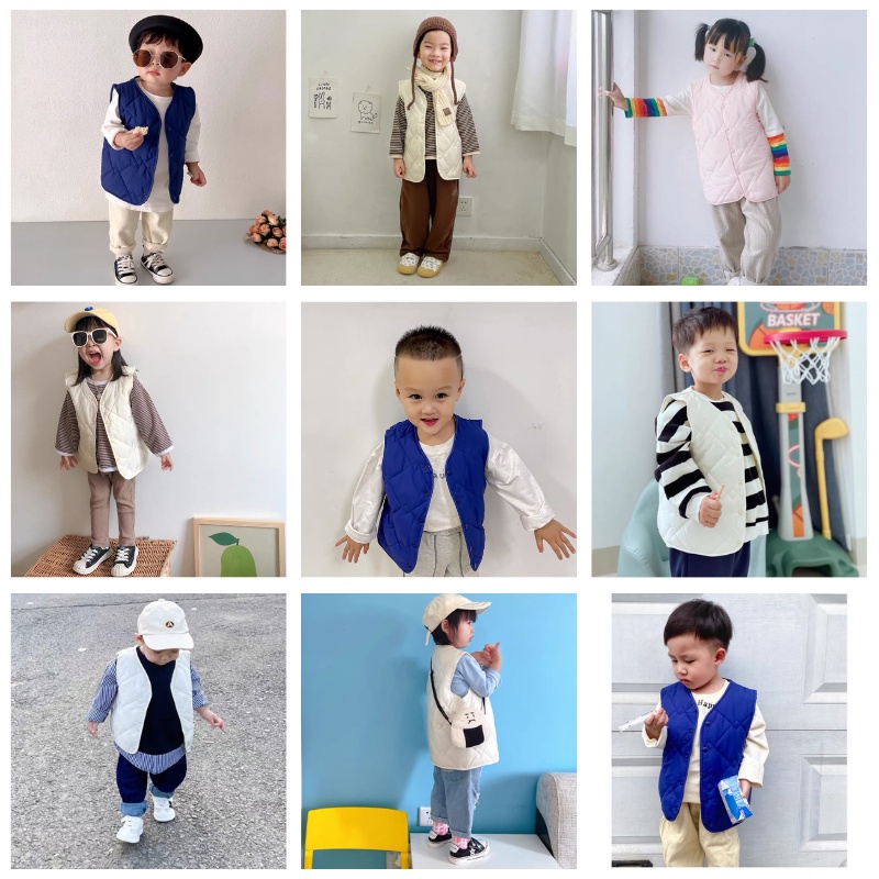 Áo ghi lê cho bé, áo ghile phao lót nỉ trần trám nhiều màu cho bé trai bé gái Xu Xu Kids size từ 8kg đến 20kg