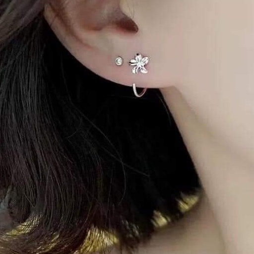 Bông tai bạc Van Jewelry V10736 Bông Hoa móc ôm tai