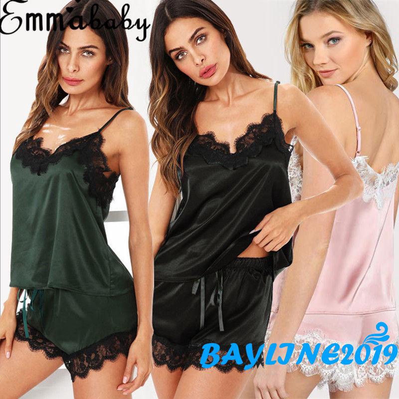 Set đồ ngủ lụa bóng thời trang dành cho nữ