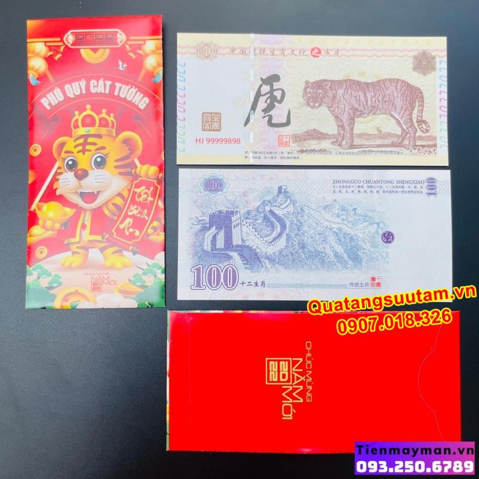 [RƯỚC LỘC] Quà tặng khách hàng cuối năm - tờ tiền hình con Hổ Trung Quốc 100 tài lộc kèm bao lì xì, Quà Tết 2022