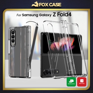 Ốp Z Fold 4, Z Fold4 trong suốt, ngăn đựng bút có thể tháo rời, chất liệu PC cứng hạn chế ố vàng - Fox Case