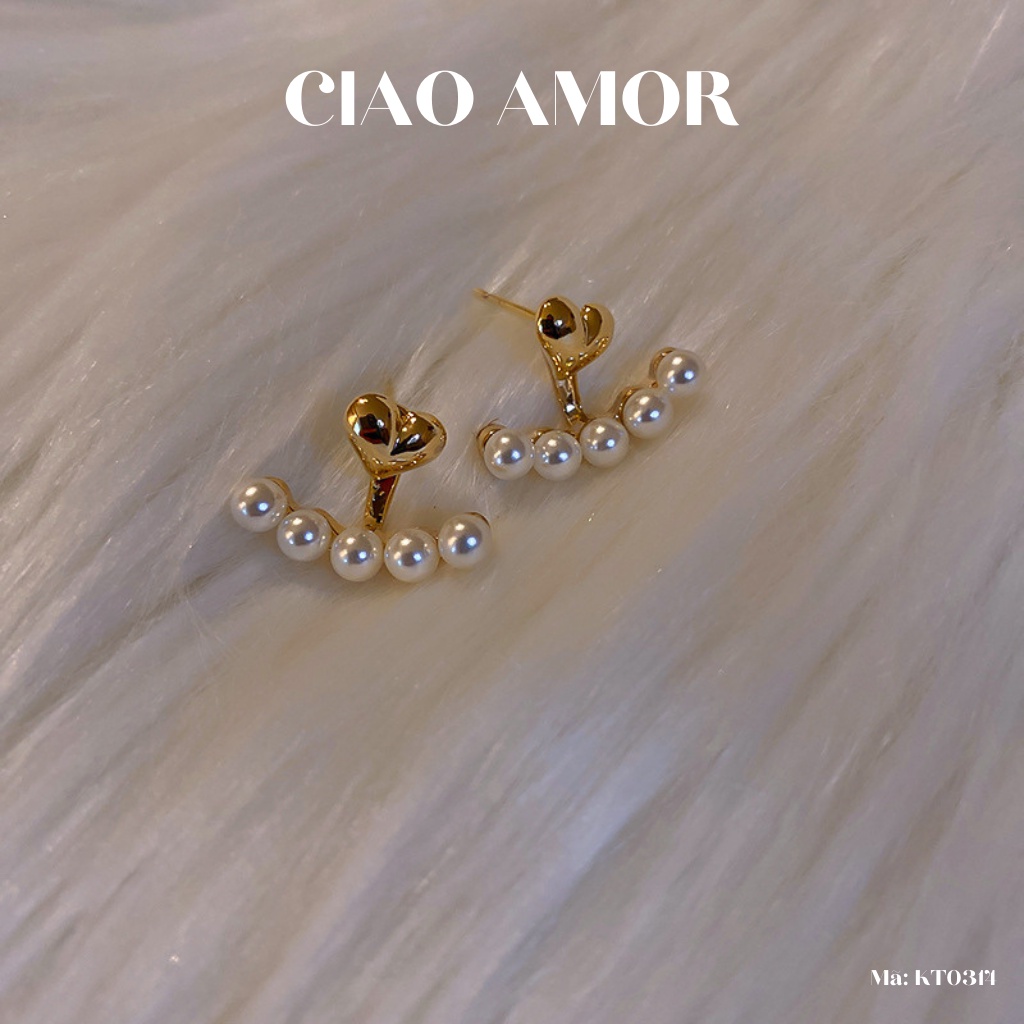 Khuyên tai nữ, Bông tai nữ nụ bạc 925 trái tim hạt trắng vòng ôm Trang sức Ciao Amor - KT0314