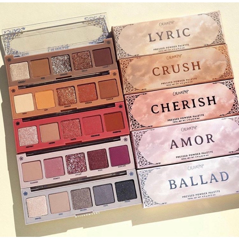 Colourpop  Bill chính hãng - Bảng phấn mắt 5 ô nhỏ gọn Too Haute, Cherish, Crush, Ballad, Amor, Lyric