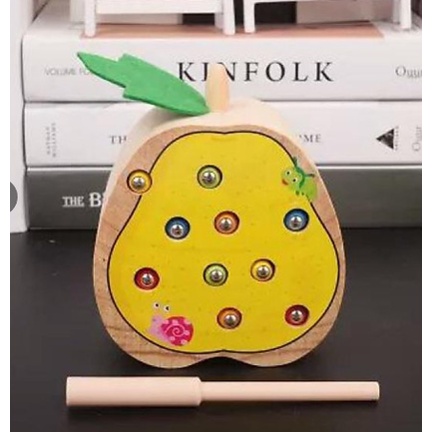 Đồ Chơi Bắt Sâu Bằng Gỗ, Trò Chơi Câu Cá Nam Châm Hình Trái Cây Ngộ Nghĩnh Giáo Dục Sớm, Rèn Luyện Tay Mắt Cho Bé