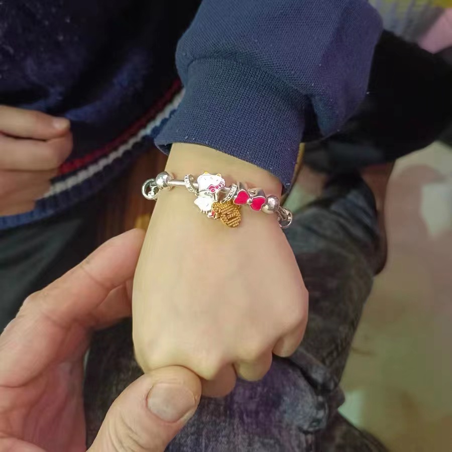 Vòng Tay Bạc Sterling 990 Xỏ Hạt Hình Hello Kitty Cung Hoàng Đạo Thời Trang Cho Cặp Đôi