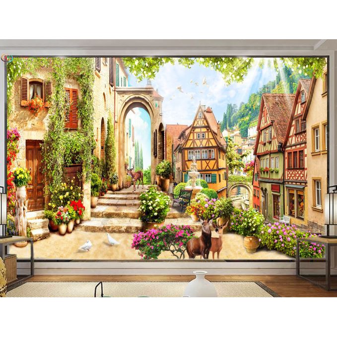 Tranh dán tường 3D Phòng ngủ đẹp - VẢI LỤA  phủ kim sa (kích thước theo yêu cầu) | BigBuy360 - bigbuy360.vn