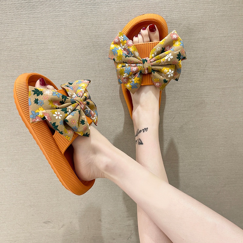 Dép xỏ ngón MS đế dày chống trượt đính nơ dễ thương thời trang mùa hè tth040