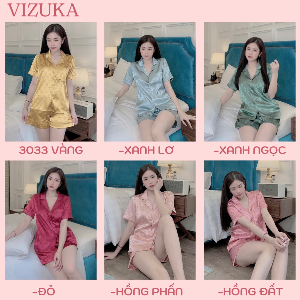 Đồ bộ nữ pijama dễ thương lụa gấm quần đùi cao cấp VIZUKA