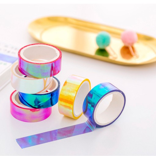 Clip thực tế Băng keo washi tape ánh gương hologram 7 MÀU MỚI