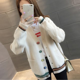 Áo Khoác Cardigan Màu Trơn Cổ Chữ V Phối Nút Có Màu Phong Cách Hàn Quốc Cho Nữ