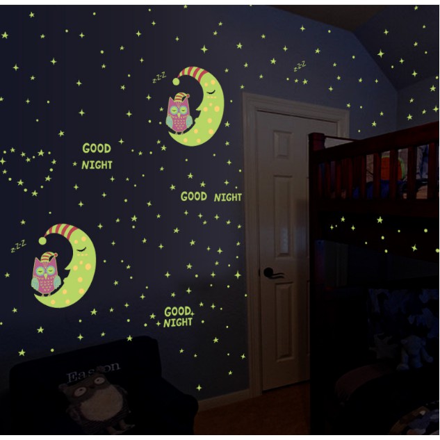Decal trang trí Trăng và Cú Mèo ngủ đêm - Dạ Quang