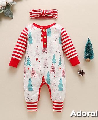 Áo liền quần dài in hình cây thông giáng sinh dễ thương cho bé