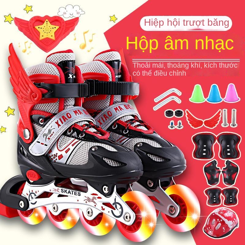 ♚▪❃Trượt băng trẻ em trọn bộ của giày trượt patin nam và nữ con lăn nội tuyến có thể điều chỉnh 3-4-5-6-8-10 tuổi cho ng